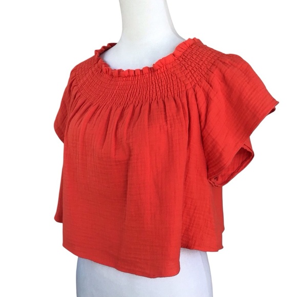 Apiece Apart Boho Red Cotton Cropped Off The Shoulder Ruffle Sleeve Blou… - Picture 7 of 9